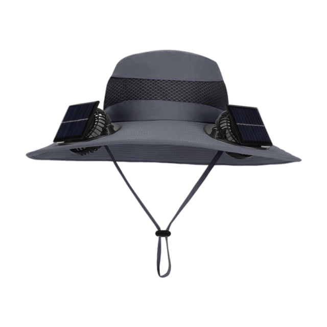 Sombrero de pescador con ventilador solar ajustable para verano, ideal para pesca, senderismo y playa. Gris oscuro