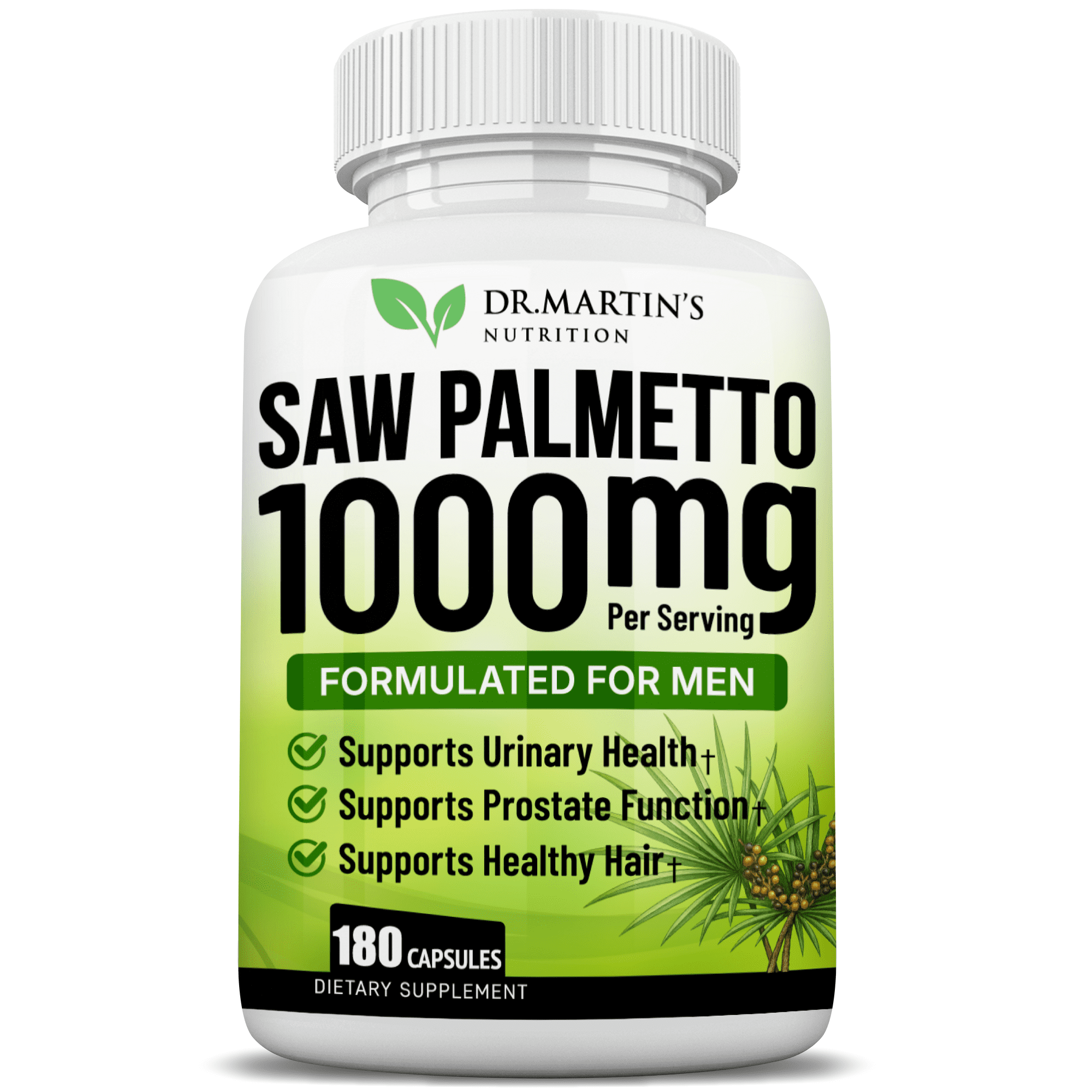 USA Grown 1000mg Saw Palmetto Prostate Supplement for Men & Women 180 Capsules | Saw palmetto for Women Hair Growth | Help Maintain Normal Urination Frequency & Natural DHT Blocker