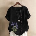thumbnail image 2 of Youyipin Womens Tops Women Casual And Linen Round Neck Top Printed Short Sleeve Button T-Shirt Blouse Spring Tops For Women, 2 of 4