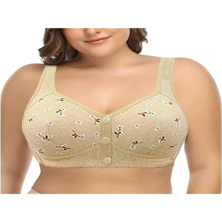 2PCS Front Opening and Closing Cotton Bra Large Size Sports Underwear  Women's No Steel Ring Large Size Vest Type Thin Underwear  Bra-Apricot,44/100（2XL） 