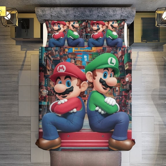 Sheet Queen Size,Super-Mario And Luigi Bed Sheets for Kids Boys Girls,Bedding Set,3 Pieces,1 Soft Breathable Sheet and 2 Pillowcases,102"x90"