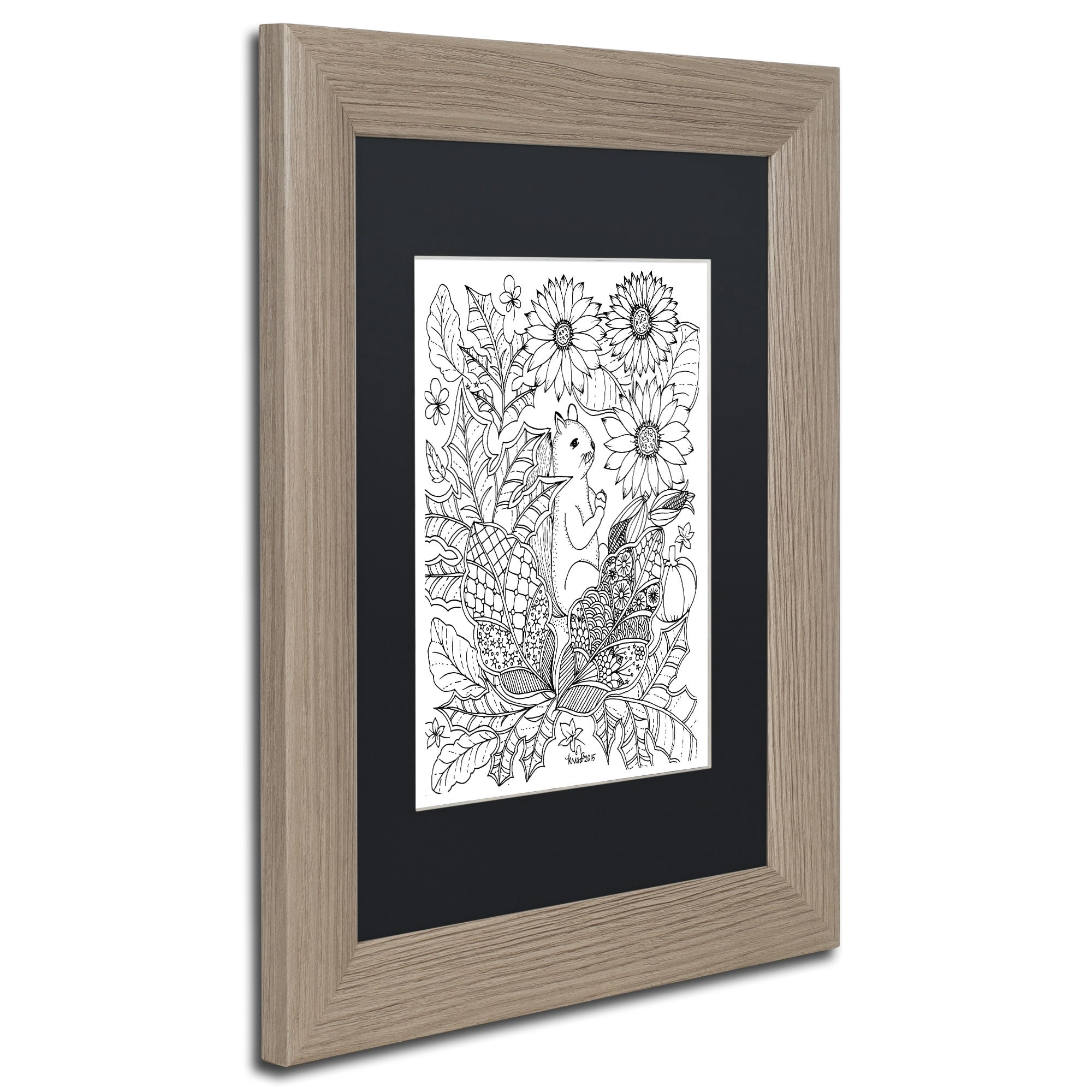 Trademark Fine Art "Squirrel 1" Canvas Art by KCDoodleArt Black Matte, Birch Frame