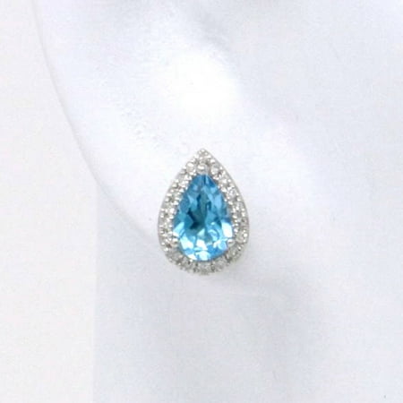 1.15 Ct Diamond - 14K white gold Ocean Blue Topaz diamond Earrings (1.15 Ct)