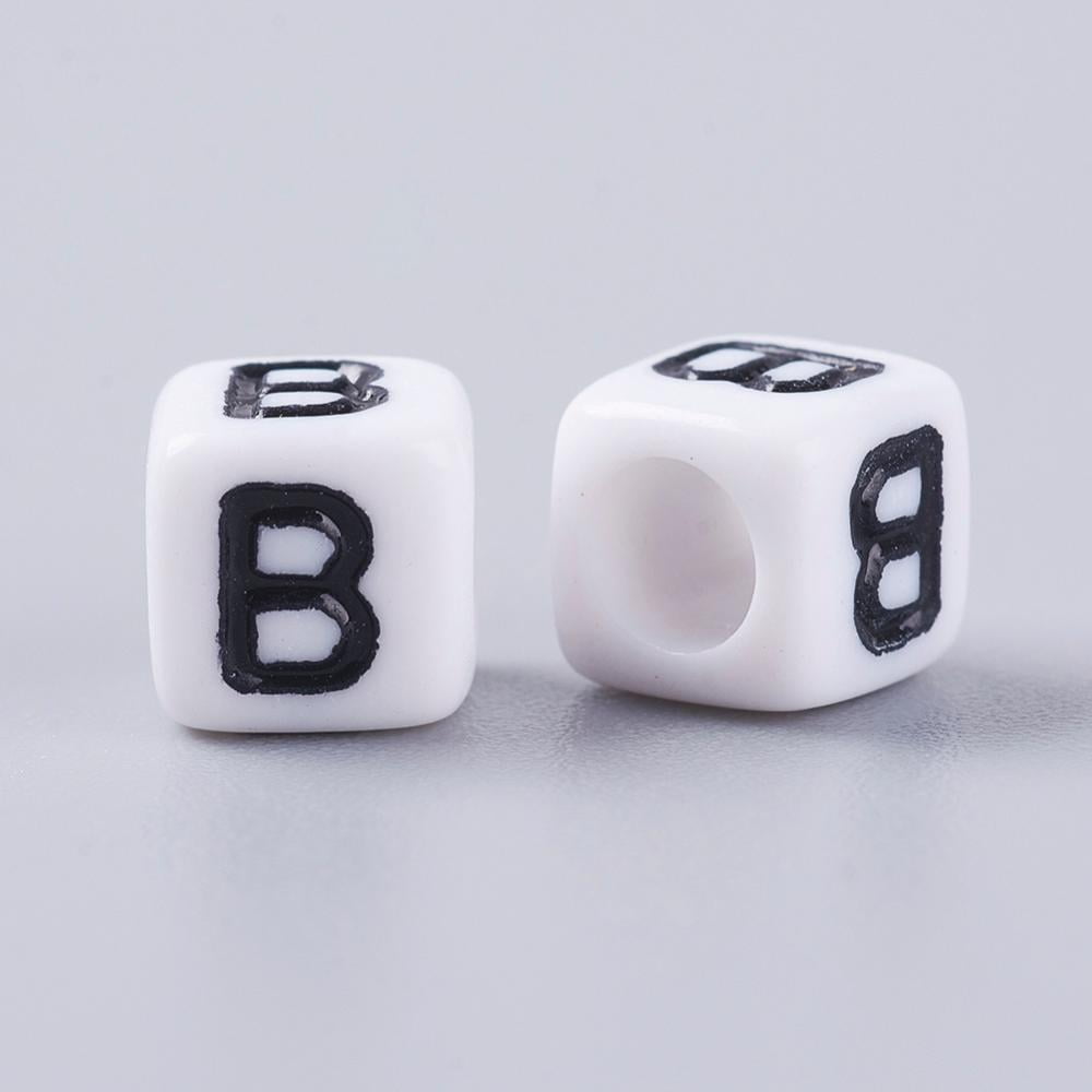 Acrylic Horizontal Hole Letter Beads Cube White Letter B Size: about 6mm wide 6mm long 6mm high hole: about 3.2mm about 2600pcs/500g