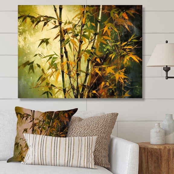DESIGN ART Designart "Green Floral Bamboo Oasis Ii" Floral Wall Art For Living Room 20 in. wide x 12 in. high