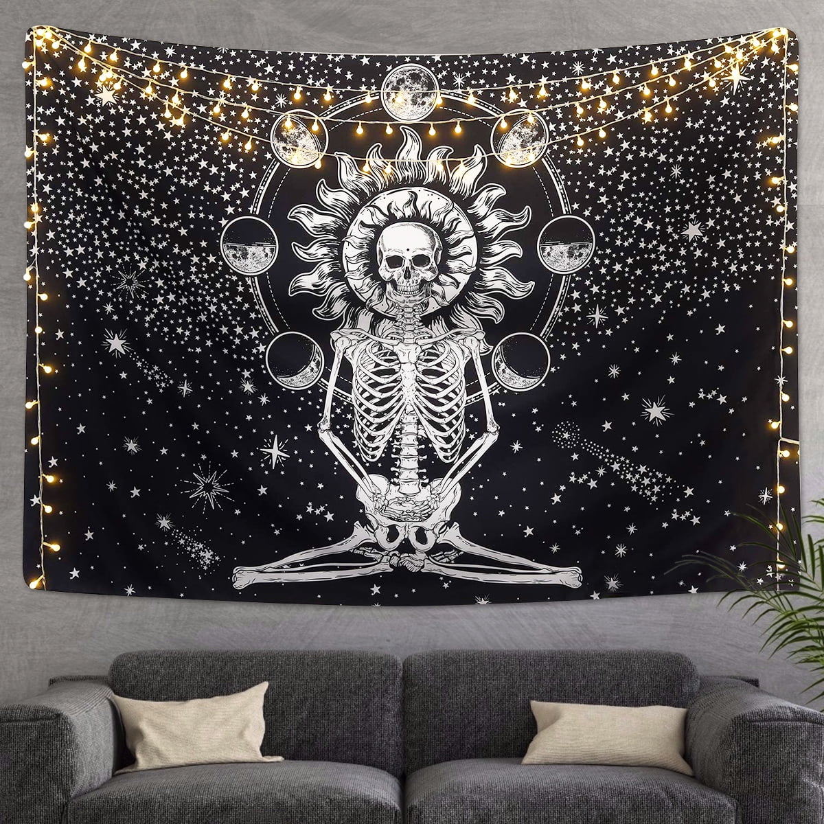 Sevenstars Skull Tapestry Meditation Skeleton Tapestry Chakra Tapestry Starry Tapestry Black and White Stars Tapestry for Room 