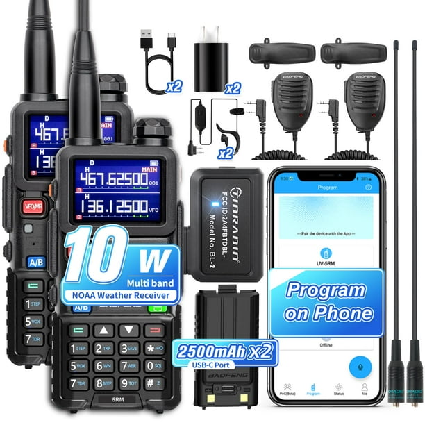 Ham Radio Baofeng 5RM, 10 W, largo alcance, 2500 mAh, USB-C, paquete de 2
