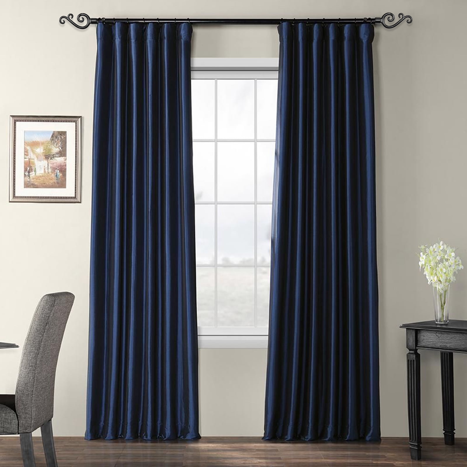 Urbanest Scroll Designer Single Curtain Rod – Decorative Metal Finials, 5/8" Diamter Drapery Hardware Set Window Treatments, 84" to 120", Matte Black