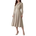 thumbnail image 2 of INSPIRE CHIC Women's Collared Shirt Midi Dress High Waist Long Puff Sleeve A Line X Small Apricot, 2 of 5