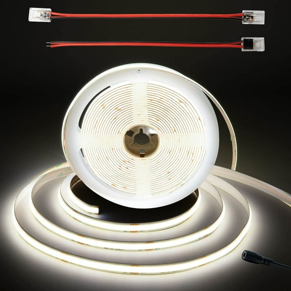 GIDEALED 24V COB LED Strip Light 4000k,Daylight White led strip COB 2400 LEDs Super Bright Flexible Light Under Cabinet Lighting,High Density Uniform and Soft Lighting,16.4ft FCOB Lightstrip only