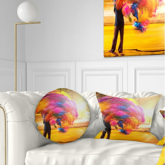 Designart Man with Balloons in Night - Abstract Throw Pillow - 12x20