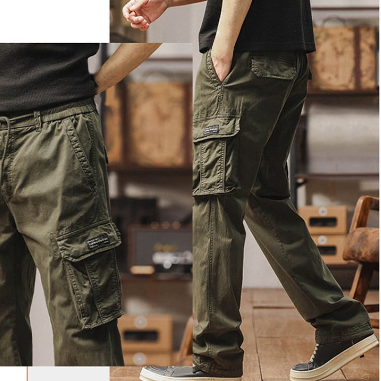 WRKEKC Cargo Pants for Men Elastic Waist Slim Cargo Pants Solid