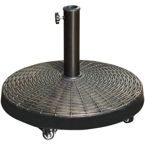COBANA Patio Umbrella Base with Wheels, Heavy-duty Round Resin Umbrella Stand Weights, 52lbs, Bronze