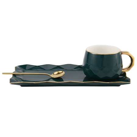 

Chamat North European Ceramic Cup with Plate Gold Coffee Cup Snack Dish Set Simple English Afternoon Tea Cup with Spoon