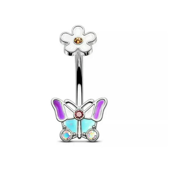 K-KED Fashion Butterfly Belly Navel Ring Barbell Body Piercing Delicate Jewelry Button Clip -A