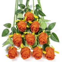 Artificial Silk Roses Fake Flowers Bouquet Long Stems for Wedding Home Party Decoration(Burnt Orange)