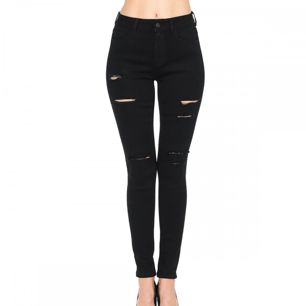 Wax Jean - Wax Women's High-Rise Slash Destructed Skinny Jeans ...