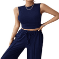 thumbnail image 4 of LYMAYTER Two Piece Sets for Women Summer Mock Neck Sleeveless Top High Waist Drawstring Wide Leg Pants, 4 of 9