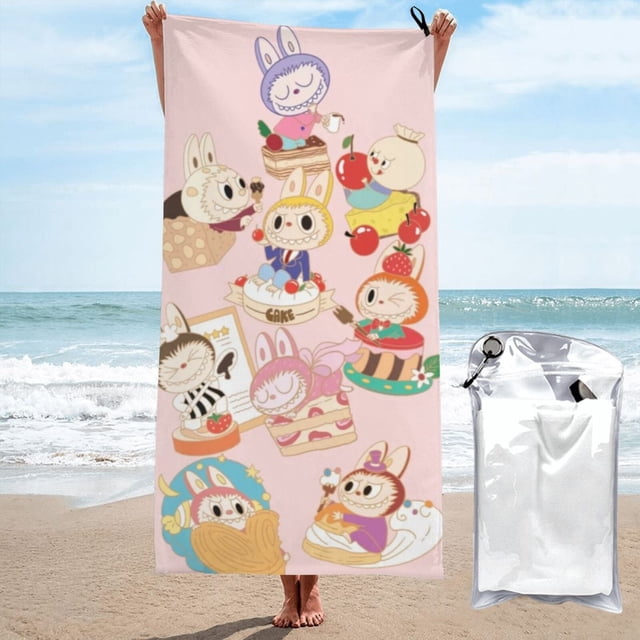 Toalla de playa Labubu, suave, de secado rápido, resistente a la arena, para natación, piscina, yoga, gimnasio, camping, toallas de baño ligeras, regalo para niños, niñas, niños y adultos, 31,5 x 63