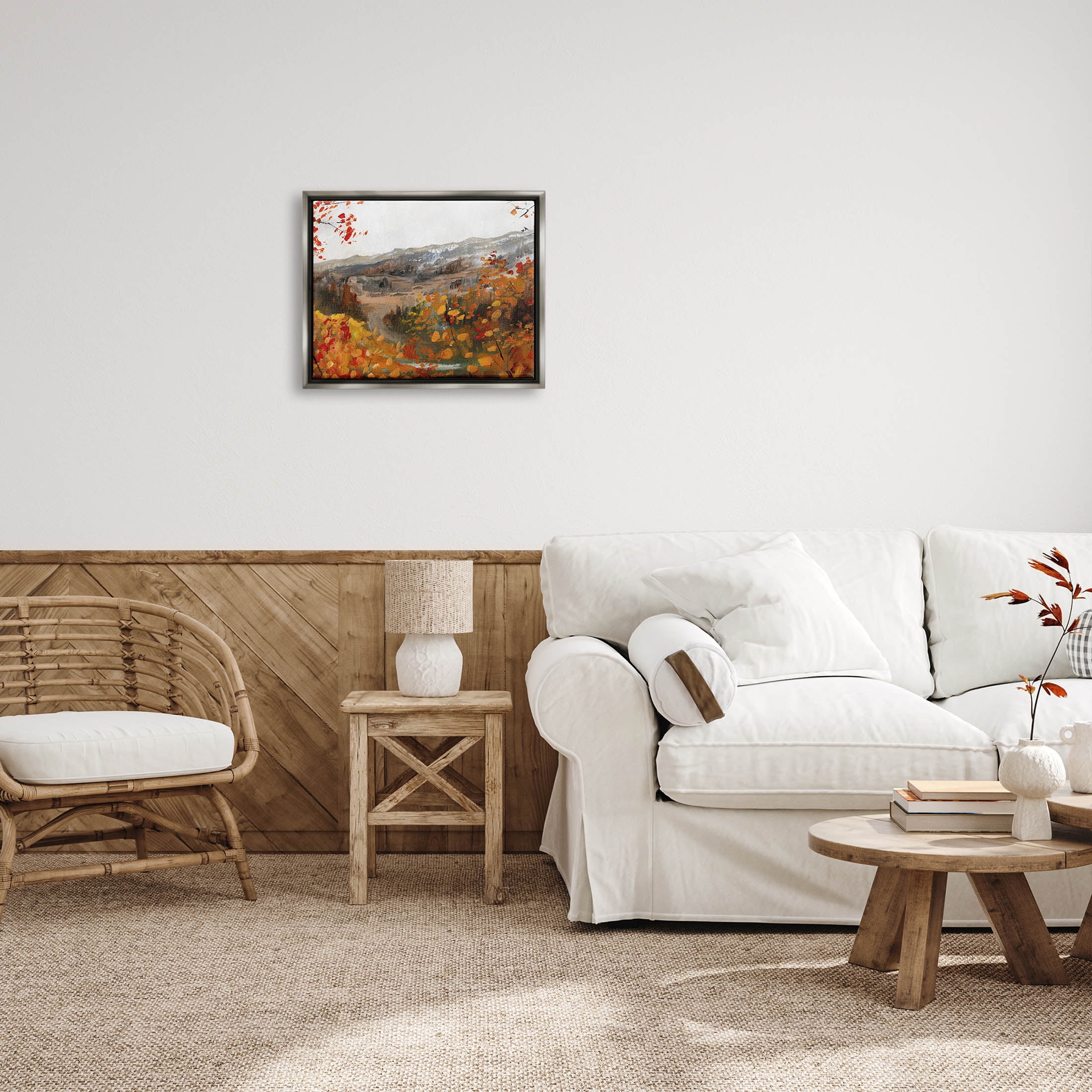 Autumn Foliage Mountain Scene Landscape Painting Luster Gray Framed Art Print Wall Art
