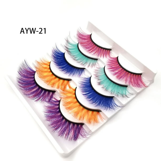 Zhuge Pestañas postizas de visón de colores, pestañas postizas de visón de gato largas y gruesas, rizadas y espectaculares, 5 pares (AYW-21)