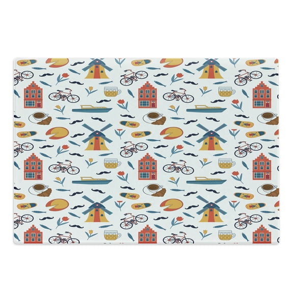 Colorful Cutting Board, Famous Dutch Motifs Pattern Illustration Designed on Plain Backdrop, Decorative Tempered Glass Cutting and Serving Board, in 3 Sizes, by Ambesonne