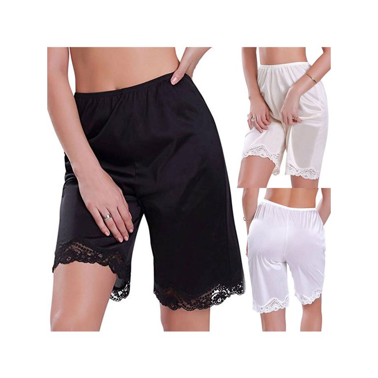 Ladies Faux Silk Knickers Lace Satin Boxers Safety Shorts Solid Thin  Breathable