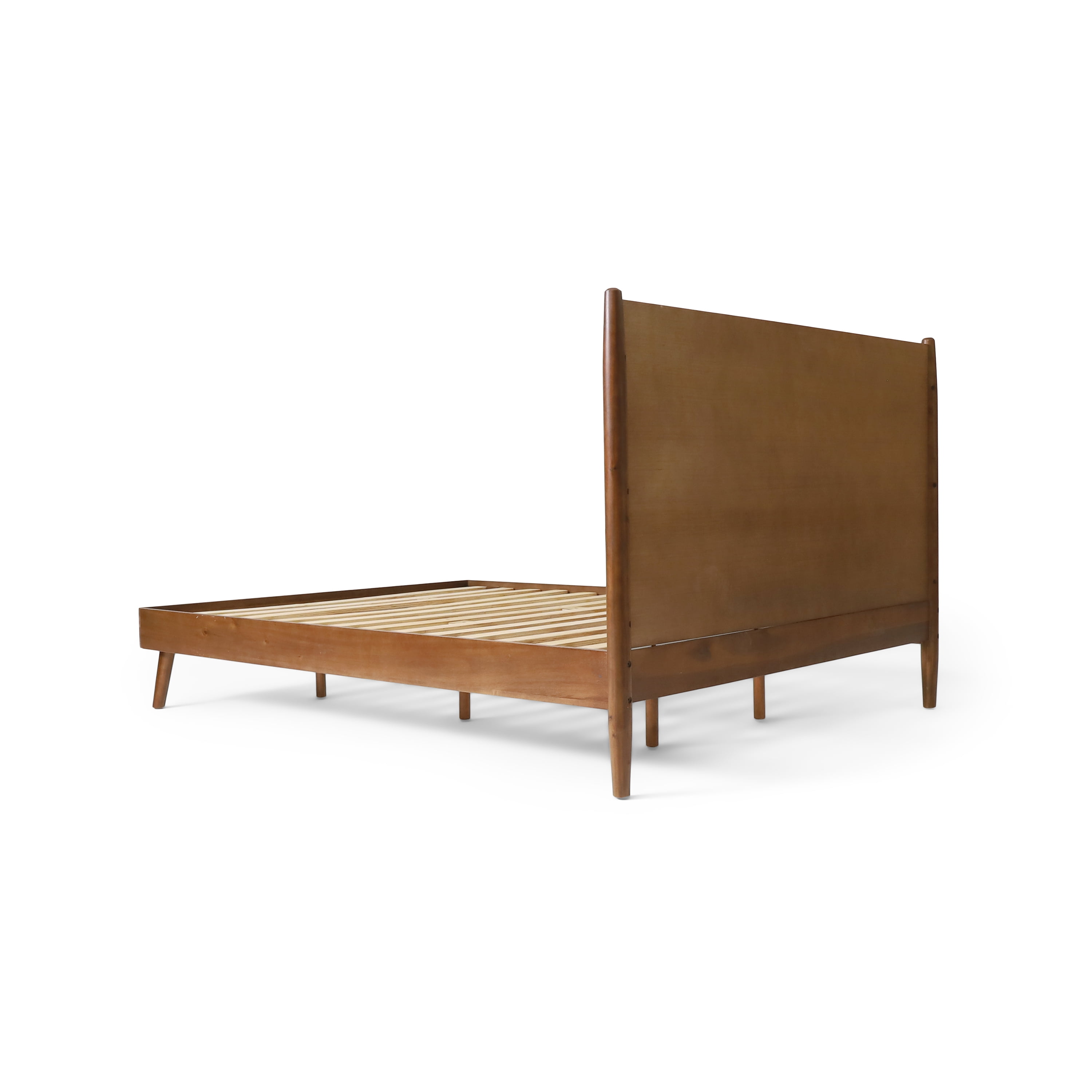 Mintazer King Platform Bed Frame, Mid-Century Bed with Panel Headboard & Splayed Legs, No Box Spring Required, Brown