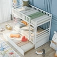 thumbnail image 4 of CJC Twin Over Twin Bunk Beds, Wooden Bunk Bed Frame with Movable Trundle, Safety Rail and Ladder, White, 4 of 9