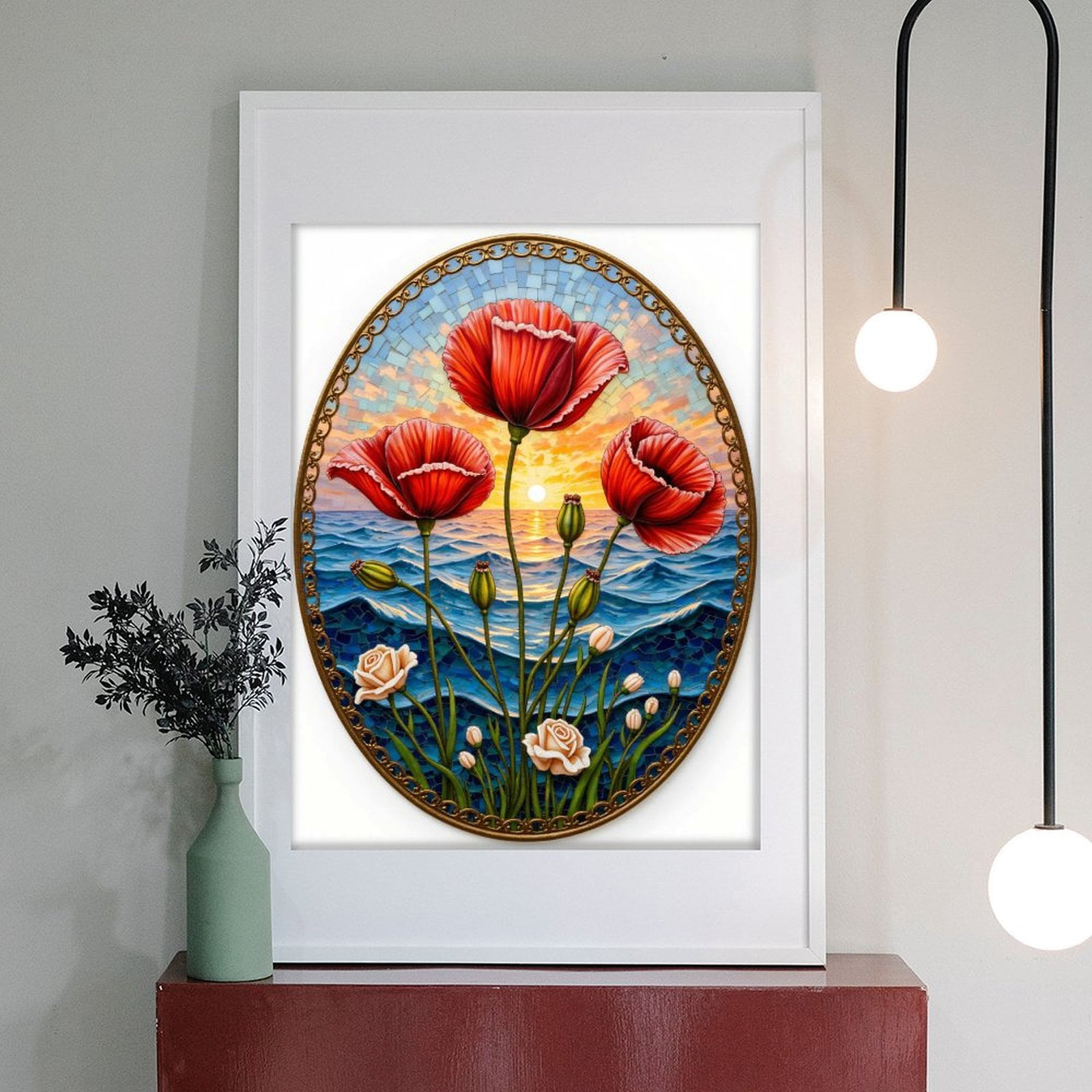 Diamond Art Kit for Adults, Sunset Ocean Floral Mosaic Art Diamond Painting for Adults Beginners, DIY Diamond Art Painting Kits, 5D Diamond Painting Crafts for Home Decor 12x16 Frameless