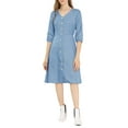 thumbnail image 2 of MODA NOVA Junior's V Neck 3/4 Sleeve Button Down Shirt Dress with Belt, 2 of 6