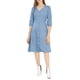 thumbnail image 2 of Vestido de camisa con cuello en V y mangas 3/4 de INSPIRE CHIC para mujer con cinturón L Azul, 2 of 7