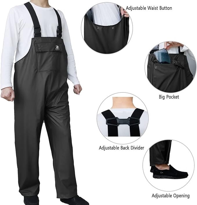RainRider Rain Pants for Men Women Waterproof Rain Gear Bib Overalls Trousers for Fishing Hunting(Black,Medium)