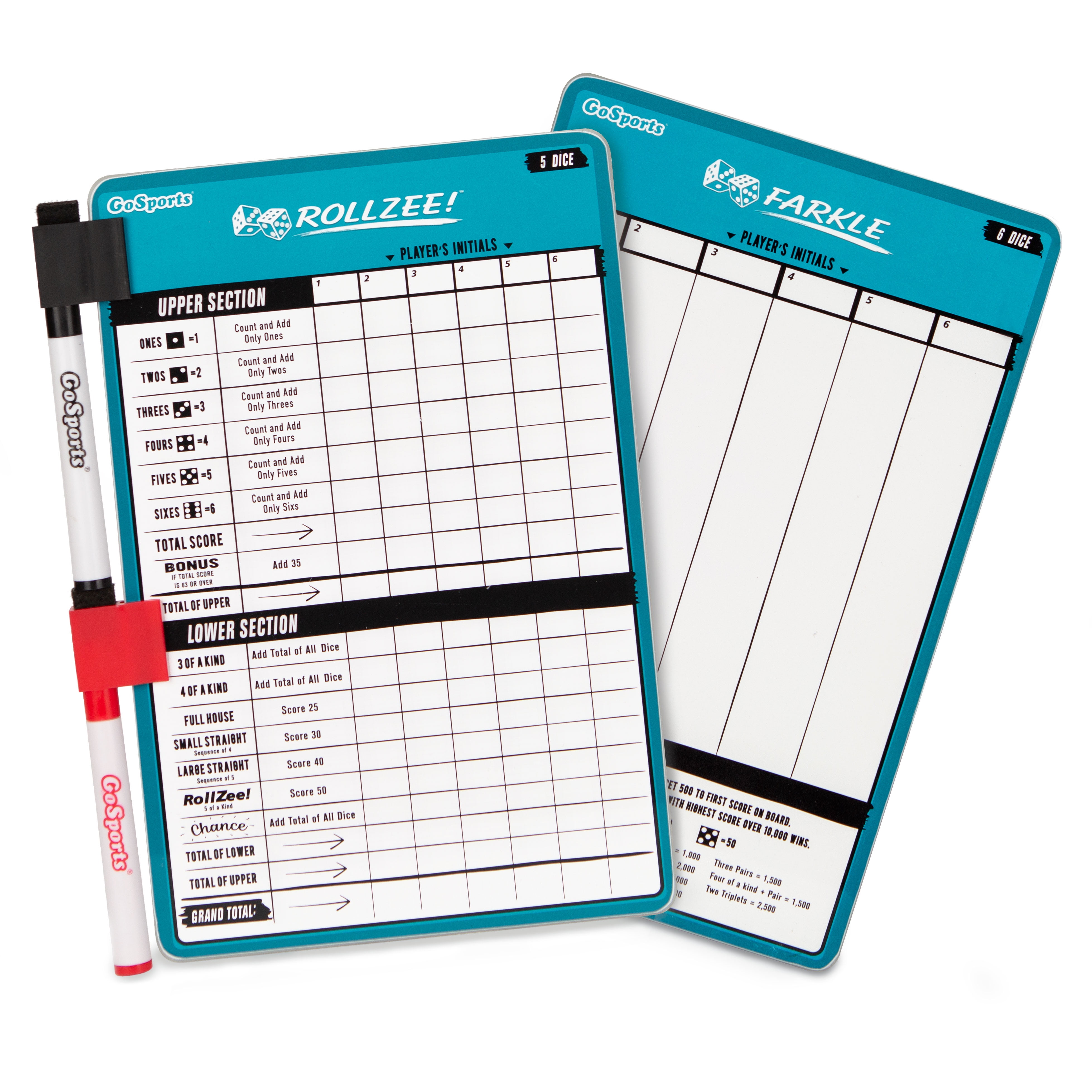 GoSports Dry Erase Rollzee and Farkle Dice Games Scoreboard Giant
