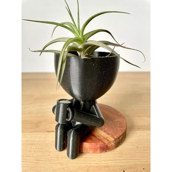 Coffee Lovers Gift Idea, People Drinking Coffee Planter, Coffee Bar Decor, Coffee Table Decor, Plant Gift Idea, Cute Succulent Planter Twinkling Black