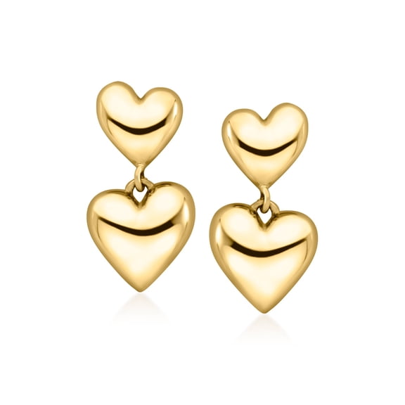 Ross-Simons Italian 10kt Yellow Gold Double-Heart Drop Earrings, Women's, Adult