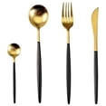 thumbnail image 1 of Juego de cuchillos, tenedores y cucharas de acero inoxidable - Juego de 4 piezas de oro negro (cuchillo, tenedor, cuchara + cuchara de café) Ormromra WL-00767, 1 of 7
