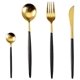 thumbnail image 1 of Juego de cuchillos, tenedores y cucharas de acero inoxidable - Juego de 4 piezas de oro negro (cuchillo, tenedor, cuchara + cuchara de café) Ormromra WL-00767, 1 of 7