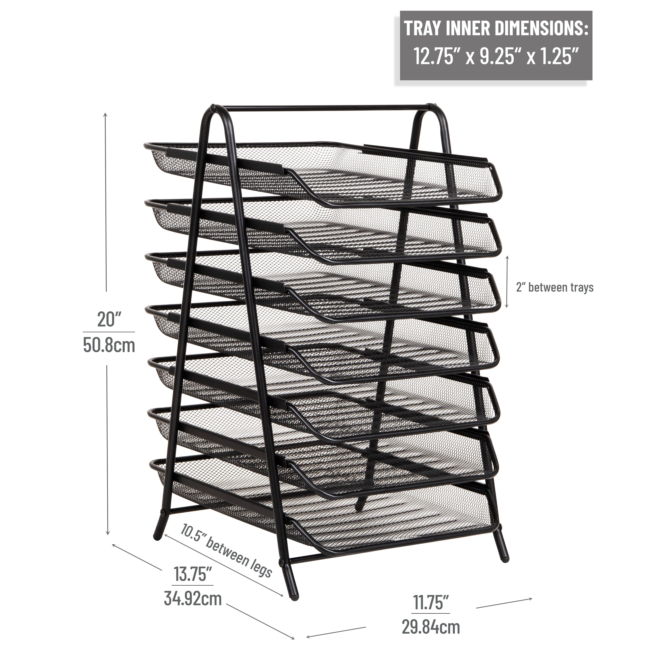 Mind Reader 7-Tier Paper Tray, Desktop Organizer, File Storage, Office, Metal Mesh, Black