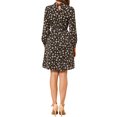 thumbnail image 3 of INSPIRE CHIC Robe Fleurie pour Femme Col Montant Manches Longues Taille à Nouer Longueur Genou Robe Bohème S Brun Blanc, 3 of 8