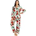 thumbnail image 5 of Womens Silk Satin Pajamas Set Sleepwear Loungewear,Classical Flower-red, 5 of 5