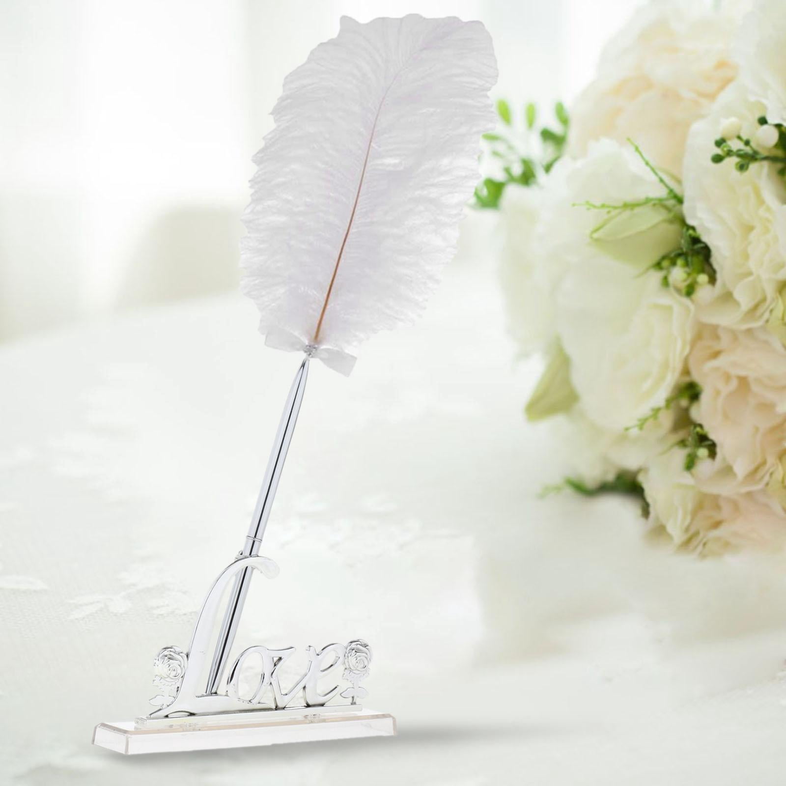 HILABEE 5xWedding Reception Guest Pen with Holder Stand W/ Wedding Registry Guest Book Quill Pen