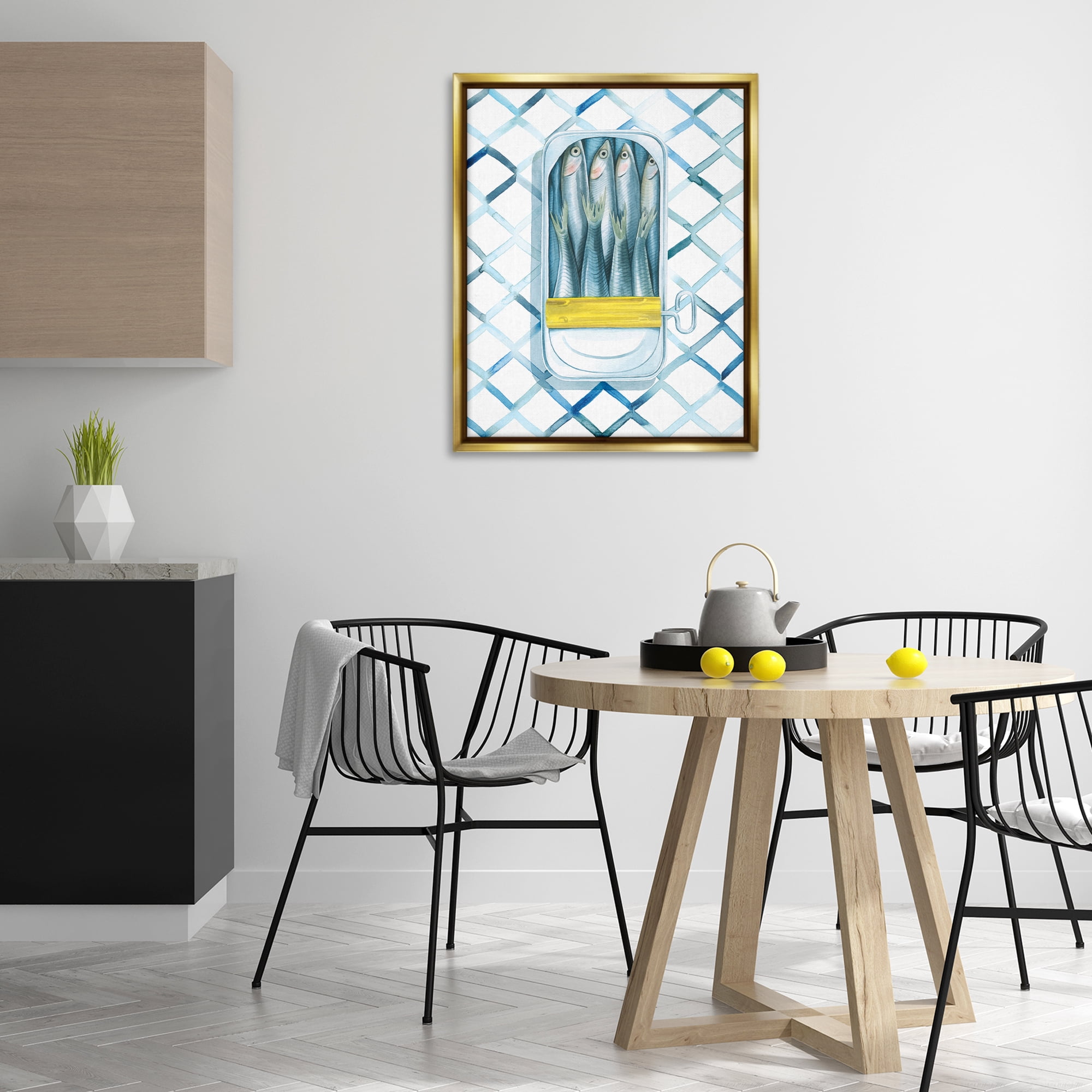Stupell Industries Sardine Can on Pattern Food & Beverage Painting Gold Floater Framed Art Print Wall Art, 25 x 31