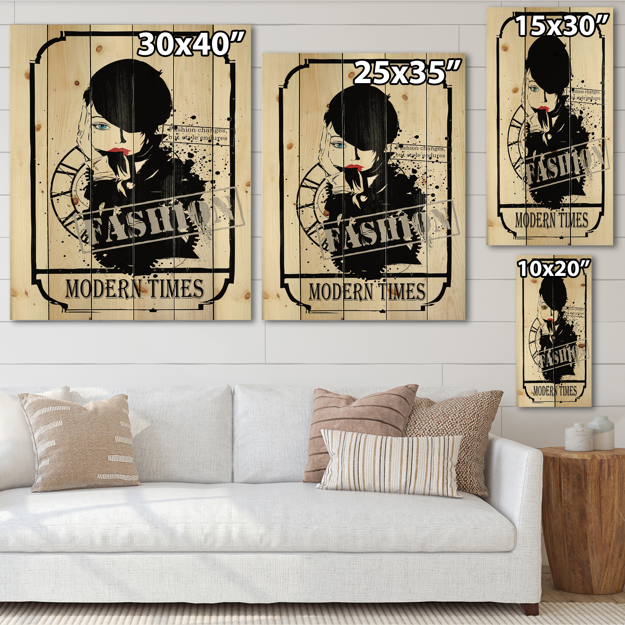 Designart 'Style Passion Life Fashion Woman VII' Vintage Print on Natural Pine Wood
