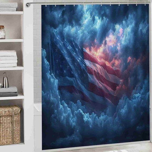 70x70 inch American Flag Stars and Stripes Shower Curtain, Waterproof Polyester Fabric with Hooks for Bathroom Decor