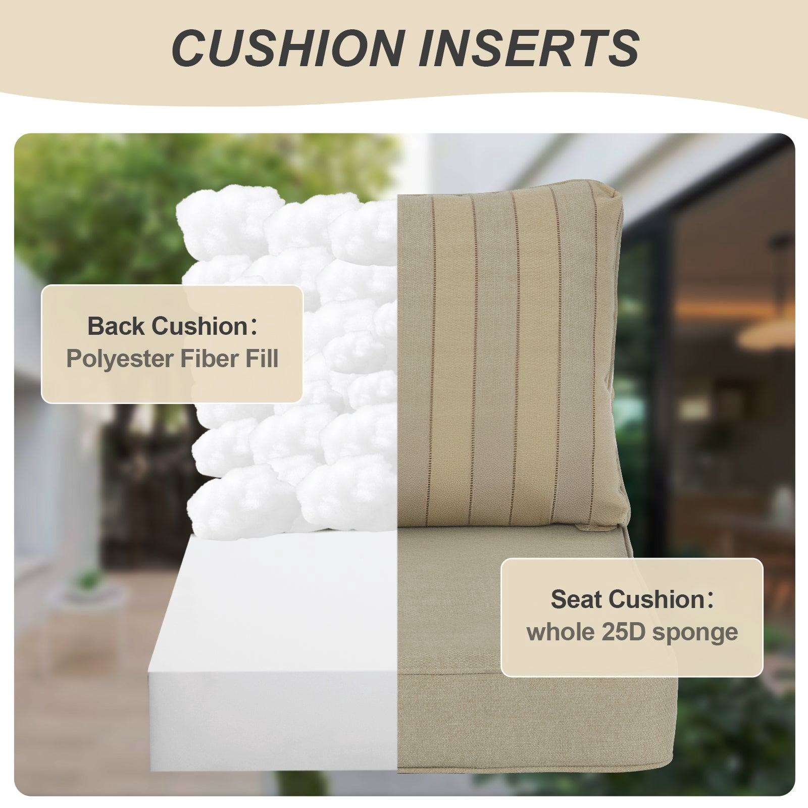BPS 24x24x5 inch Outdoor Deep Seat Cushion, Water-Resistant Patio Furniture Cushions for Outdoor Chairs, Sofa, Couch, 2-Piece, Brown Striped