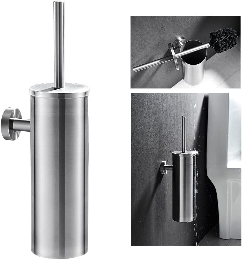 TianluToilet Brush Holder Brushed Nickel Wall Mount Toilet Brush Holder Waterproof WC