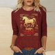 thumbnail image 1 of TaTaai Womens New Year Celebration 2026 Print Three Quarter Sleeve Top Round Neck Casual Blouse Holiday Festival Party Wear Gift, 1 of 5