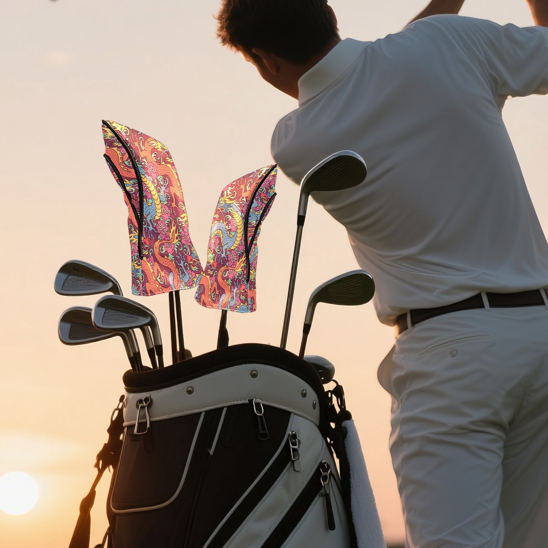 Golf Club Head Cover Waterproof Leather Golf Accessories HeadCovers Set Driver Headcover for Women Men Cartoon Colorful Dragon