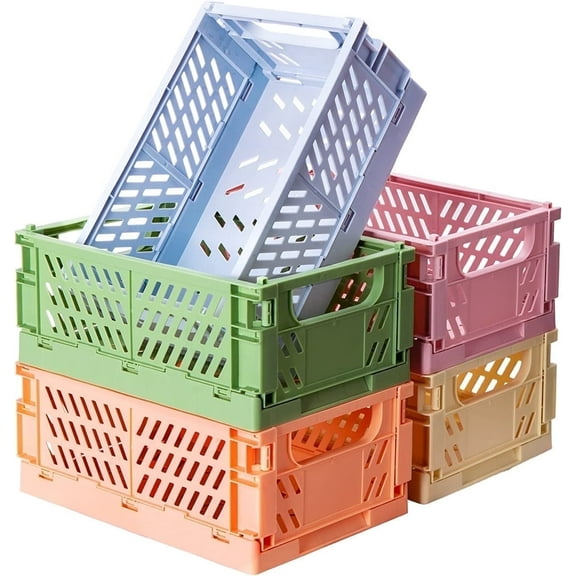 NOGIS 5-Pack Collapsible Plastic Storage Baskets for Organizing with Handle, Crate Bin for Desk Bedroom Office Bedroom, 5.9InL x 3.9InW x 2.2InH, Multicolor, 5 Pack